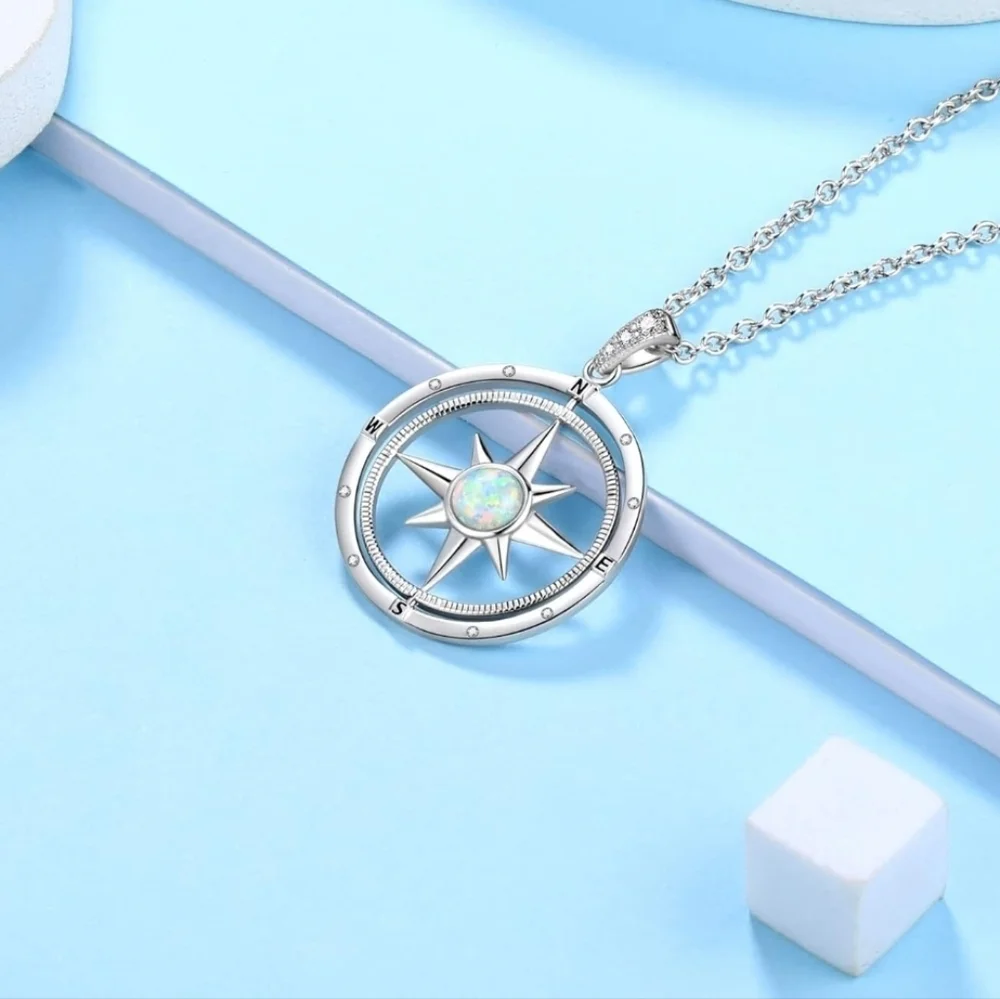 ☔️🔸️NIB Opal Compass Pendant Sterling Silver Necklace